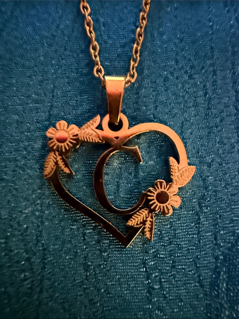 Gold Heart 'C' Initial Floral Pendant Necklace - Women